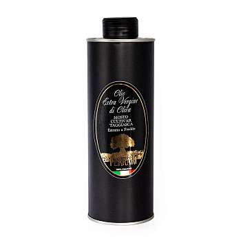 Масло оливковое первого холодного отжима из оливок сорта Таджаски, 100% ITALIANO, OLIO FERRARI, 0,500 л (жест/бут черная круглая)