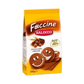 Фаччине Шоколад и Лесной орех, печенье бисквитное круглый смайлик, BALOCCO, 0,35 кг
