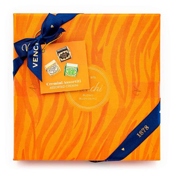 Ассорти конфет в темном шоколаде, 3 вида, VENCHI, 0,127 кг (подарочная оранжевая шкатулка Мурано)  Venchi Италия