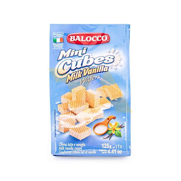 Вафли с молочно-ванильным кремом, миникубики, BALOCCO, 0,125 кг  Balocco Италия