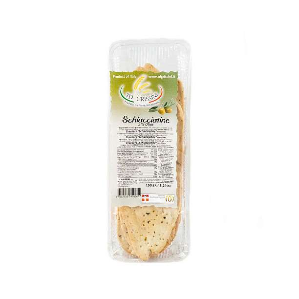 Скьяччатине с оливками, хлебцы хрустящие, TD GRISSINI, 0,15 кг 0.15 кг. TD GRISSINI Италия