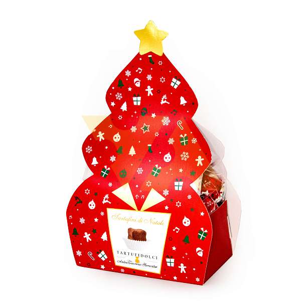 Конфеты Трюфели Дольче TARTUFINI DI NATALE, упаковка в виде новогодней красной ёлочки, ANTICA TORRONERIA PIEMONTESE, 0,180 кг   Antica Torroneria Piemontese Италия