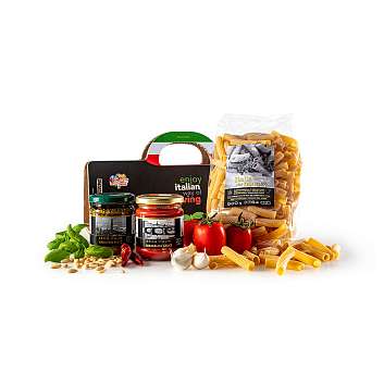 Набор подарочный СУМКА ЧЕРНАЯ AUTENTICO ITALIANO №4 (Соус Песто по-генуэзски, Тортильони, соус томатный Арраббьята) (карт/кор)