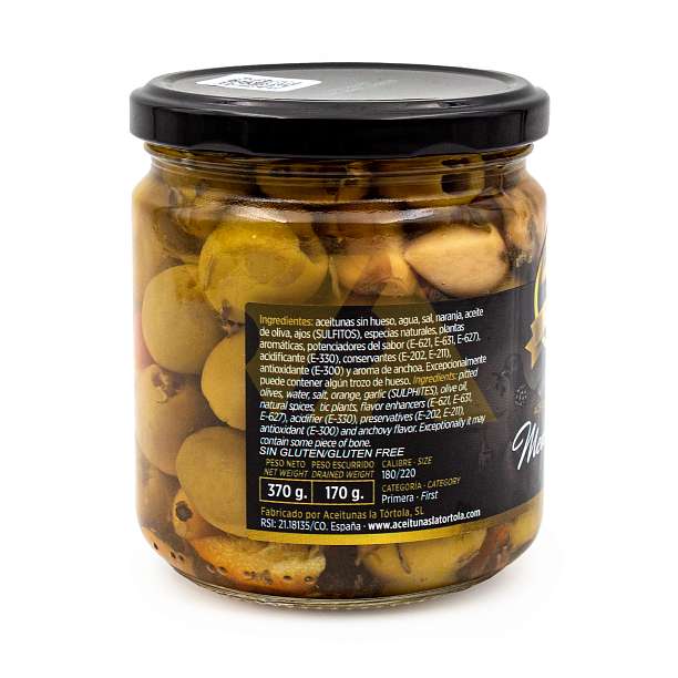 Оливки зеленые без косточек со средиземноморским вкусом, LA TORTOLA, 0,370 кг/0,200 кг (ст/б)  LA TORTOLA Испания