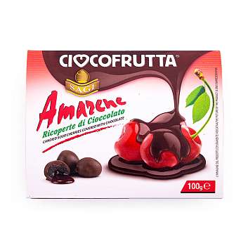 Вишня засахаренная в темном шоколаде (30%), CIOCCOFRUTTA, 0,100 кг (пласт/ван)