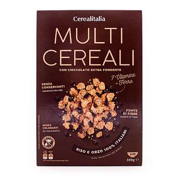 Сухой завтрак Мультизлак с темным шоколадом CEREALITALIA, 0,300 кг