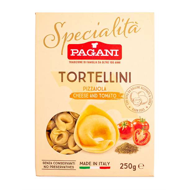Тортеллини с сыром и томатами пиццайола SPECIALITA, паста яичная фаршированная, PAGANI,  0,250 кг (карт/кор) 260 Pagani Industrie Alimentari SpA Италия