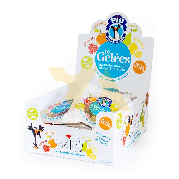Мармелад мягкий с фруктовыми вкусами, конфеты 4 вкуса, с соком и фруктовой мякотью, PIÙ, 0,040 кг*18 шт (карт/кор дисплей)  SARRAGIOTO DOLCIUMI Италия