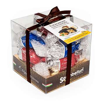 Ассорти шоколадных конфет грильяж из обжаренного миндаля с апельсиноым медом в молочном, темном и белом шоколаде, SGAMBELLURI, 0,200 кг (пл/кубик)
