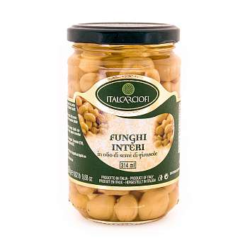 Шампиньоны целые в подсолнечном масле, ITALCARCIOFI, 0,28 кг/0,19 кг/0,314 л (ст/б)