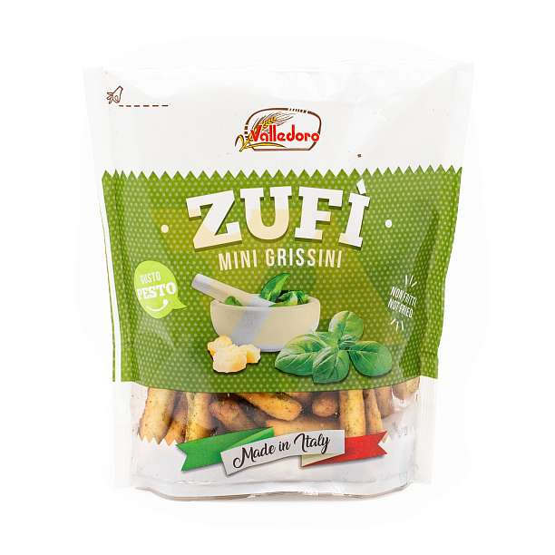 Мини гриссини со вкусом соуса Песто, ZUFÌ, 0,100 кг (пл/пак)  Valledoro SPA (il Buon Forno) Италия