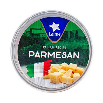 Сыр твердый фасованный "Пармезан" колотый ТЗ "LAIME" м.д.ж. в с.в. 40% (банка) 6шт*100г(Россия, Спб)