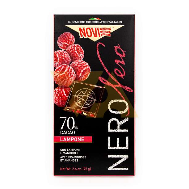 Плитка горького шоколада с малиной и кусочками карамелизированного миндаля, 1570, NOVI, 0,075 кг (карт/кор)  Elah Dufour Италия