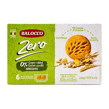Печенье песочное без сахара (0%), 7 злаков, круглое, BALOCCO, 0,230 кг (карт/кор)