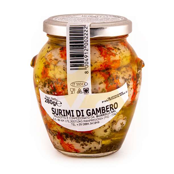 222 Сурими со вкусом креветок в подсолнечном масле, BORRELLI, 0,28 кг/0,314 л (ст/б)  Borrelli Италия