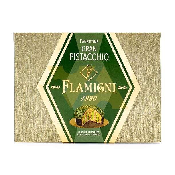 Панеттоне "GRAN PISTACCHIO" с фисташковым кремом, белым шоколадом и дроблеными фисташками, FLAMIGNI, 0,350 кг  Flamigni S.r.L. Италия