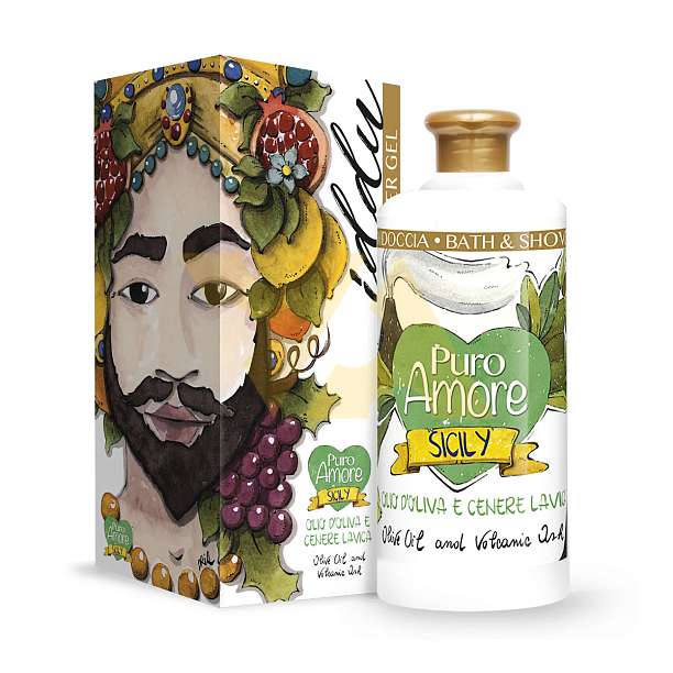 Гель для душа с оливковым маслом и вулканическим пеплом, PURO AMORE, 0,500 мл (карт/кор) FarmaLais Италия