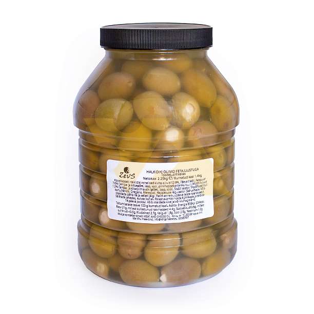 Оливки зеленые сорта Халкидики фаршированные сыром фета, ZEVS, 2,25 кг/1,4 кг (пл/б)  ZEUS Греция
