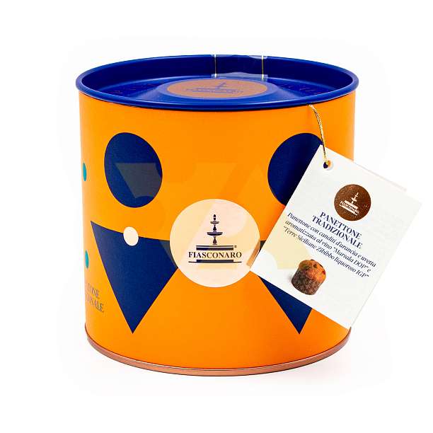 Панеттоне мини Традиционный с апельсиновыми цукатами и изюмом ароматизированный вином "Марсала DOP" и Ликером "Терре Сичилиане Зибиббо IGP", FIASCONARO, 0,100 кг (ж/б)  Fiasconaro Италия