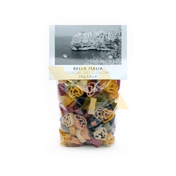 Куори (сердечки) шесть вкусов BELLA ITALIA, разноцветная паста из твердых сортов пшеницы, UMBRO, 0,25 кг  Antico Pastificio Umbro S.r.l. Италия