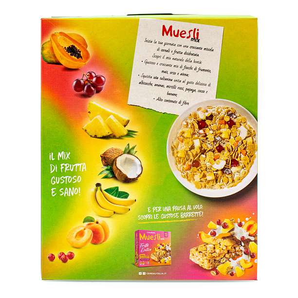 Мюсли Микс, смесь злаков с сушеными фруктами, CEREALITALIA, 0,500 кг (карт/кор)  Cerealitalia Италия