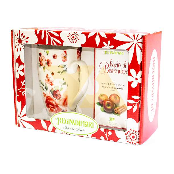 Набор подарочный Чай "Поцелуй Белоснежки" 45 гр,15 пакетиков по 3 гр, и кружка фарфоровая 500 мл REGINADIFIORI (подарочная карт/кор)  REGINADIFIORI Италия