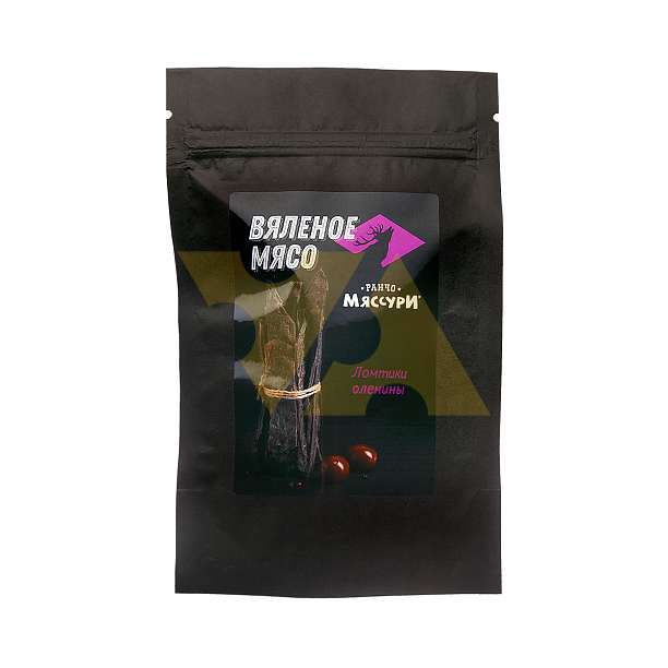 Оленина вяленая (вяленое мясо ломтики оленины), упаковка гурмэ, "Ранчо Мяссури", 0,05 кг  Ранчо Мяссури Россия