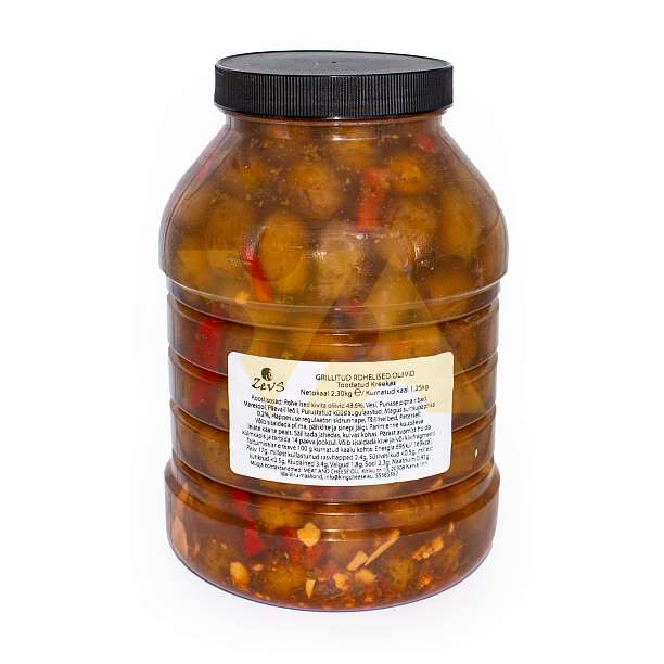 Оливки зеленые на гриле в маринаде из специй, ZEVS, 2,300 кг/1,250 кг (пл/б)  ZEUS Греция