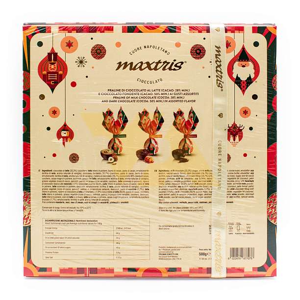 Ассорти из трех пралине в темном и молочном шоколаде, MAXTRIS, 0,500 кг (новогодняя корт/кор)  Confetti Maxtris Италия