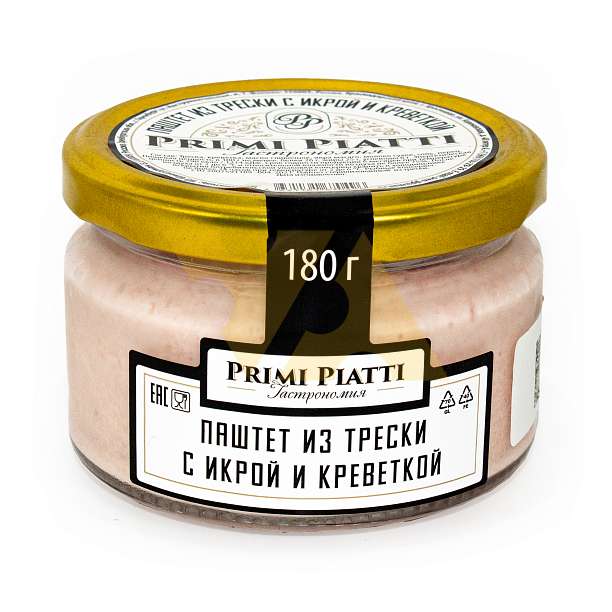Паштет из трески с икрой и креветкой т.м. PRIMI PIATTI, 0,180 кг (ст/б)  Primi piatti Россия