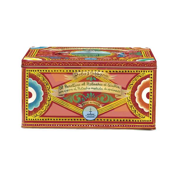 Панеттоне с сицилийскими фисташками и фисташковым кремом покрытый белым шоколадом и фисташками, без изюма и цукатов DOLCE&GABBANA, 0,600 кг (ж/б)  Fiasconaro Италия