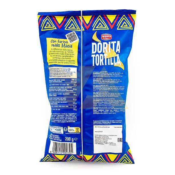 Чипсы кукурузные (начос) классические DORITA TORTILLA, AMICA CHIPS, 0,200 кг 0.2 кг. Amica Chips Италия