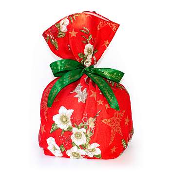 Панеттоне с изюмом и цукатами в красном мешке из хлопка с цветами и рождественскими звёздами, BALOCCO, 0,75 кг