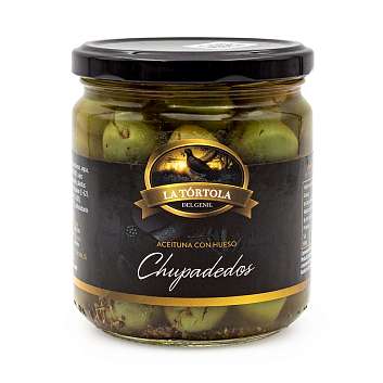 Оливки зеленые раздробленные с косточками "CHUPADEDOS", LA TORTOLA, 0,370 кг/0,200 кг (ст/б)