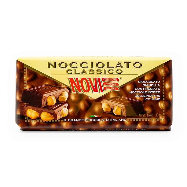 Плитка из шоколадно-ореховой пасты Джандуйя с цельным лесным орехом (24%), 1708, NOVI, 0,130 кг  Elah Dufour Италия