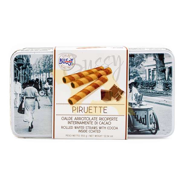 Хрустящие вафельные трубочки с внутренним слоем какао PIRUETTE, 0,350 кг (винтажная ж/б)  Bussy Италия
