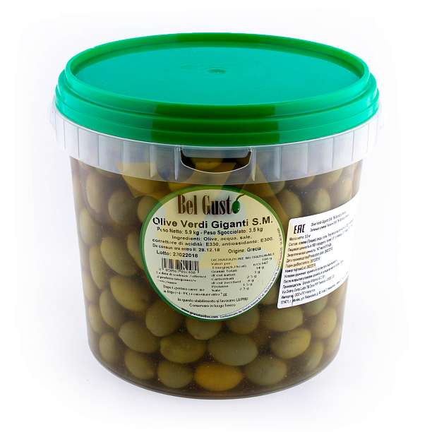 Оливки гигантские BEL GUSTO, GRANATA, 5,9 кг/3,5 кг (пл/б)  Granata Antonio Италия