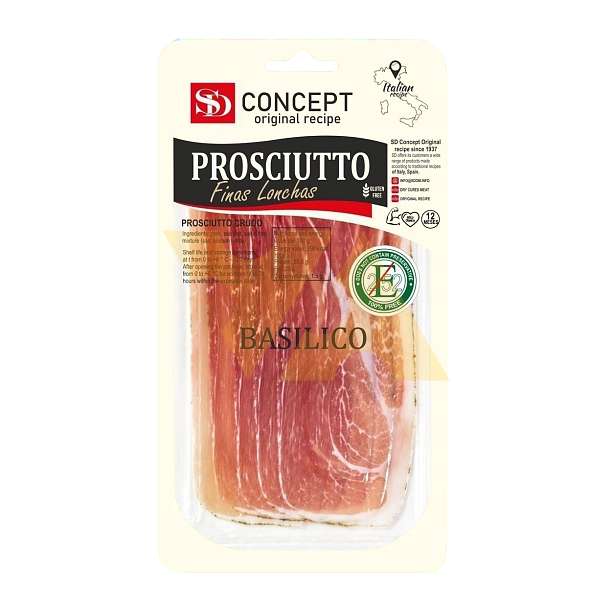 Окорок сыровяленый (прошутто) с базиликом SD, выдержка 12 мес., нарезка, 0,050 кг  Сытный дом Россия