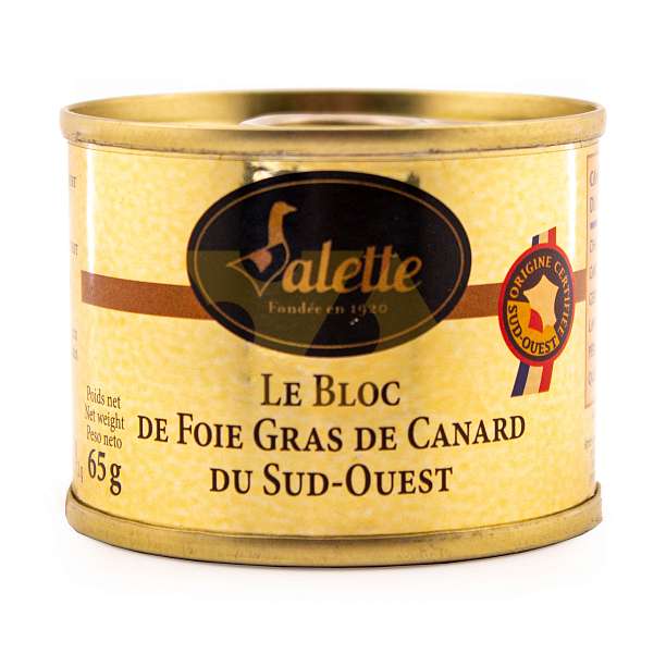 Фуагра утиная. Мясной продукт, консервы из печени утки (блок), VALETTE, 0,065 кг (ж/б)  Valette Foie Gras Франция