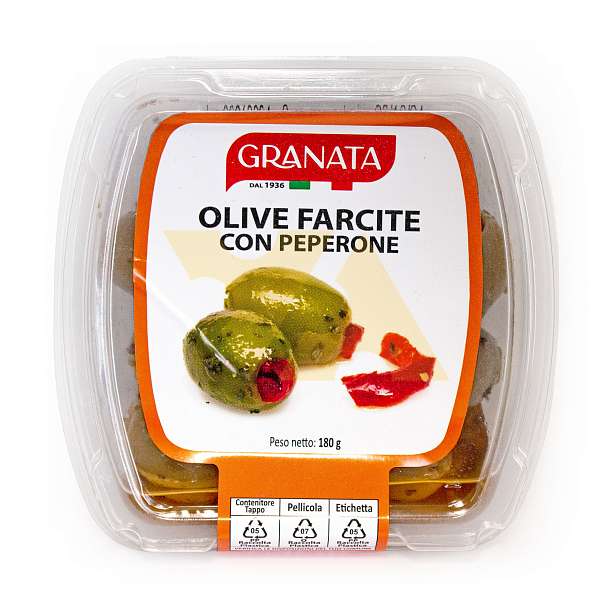 Оливки фаршированные перцем, GRANATA, 0,18 кг (пл/конт)  Granata Antonio Италия
