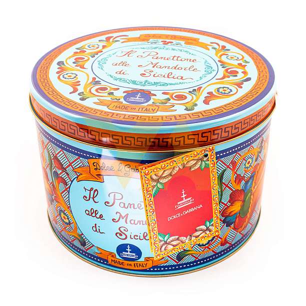Панеттоне покрытый глазурью и сицилийским миндалем без цитрусовых цукатов DOLCE&GABBANA, 1 кг (ж/б)  Fiasconaro Италия
