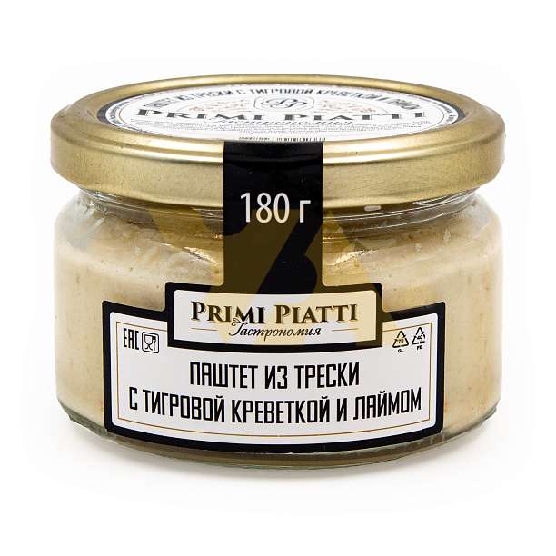 Паштет трески с тигровой креветкой и лаймом т.м. PRIMI PIATTI, 0,180 кг (ст/б)  Primi piatti Россия