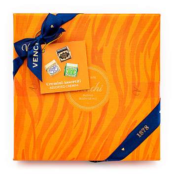 Ассорти конфет в темном шоколаде, 3 вида, VENCHI, 0,127 кг (подарочная оранжевая шкатулка Мурано)