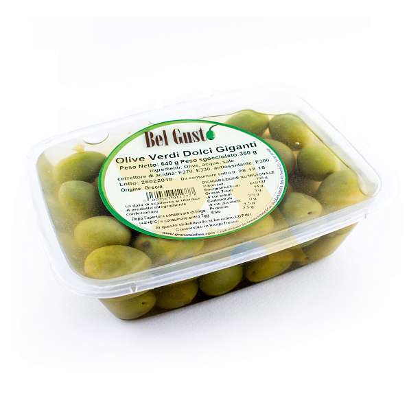 Оливки сладкие гигантские BEL GUSTO, GRANATA, 0,64 кг/0,35 кг (пл/конт)  Granata Antonio Италия