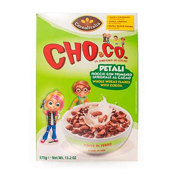 Сухой завтрак хлопья из неочищенного зерна с какао CHO&CO, CEREALITALIA, 0,375 кг (карт/кор)