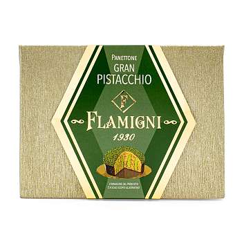 Панеттоне "GRAN PISTACCHIO" с фисташковым кремом, белым шоколадом и дроблеными фисташками, FLAMIGNI, 0,350 кг
