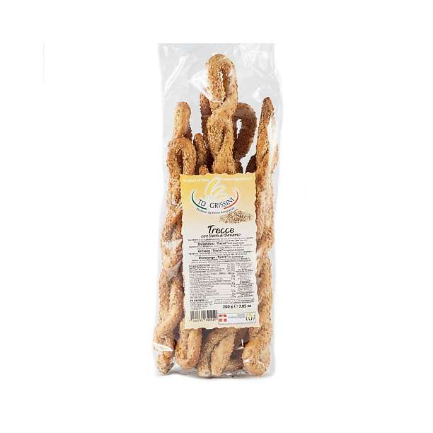 Тречче с кунжутом, хлебные палочки косичкой, TD GRISSINI, 0,200 кг  0.2 кг. TD GRISSINI Италия