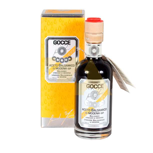 J0120 Уксус бальзамический из Модены IGP GOCCE, выдержка 10 лет, кислотность 6%, 0,25 л (желтая коробка)  Acetaia Leonardi Италия