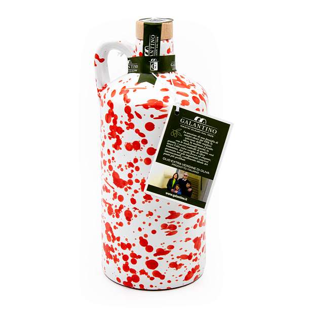 Масло оливковое первого холодного отжима FRUTTATO MEDIO, GALANTINO, 0,5 л (керамический кувшин FANTASIA ROSSO красный)  Frantoio F.lli Galantino S.N.C. Италия
