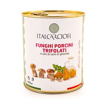 Грибы белые обжаренные в подсолнечном масле, ITALCARCIOFI, 0,75 кг/0,85 л (ж/б)